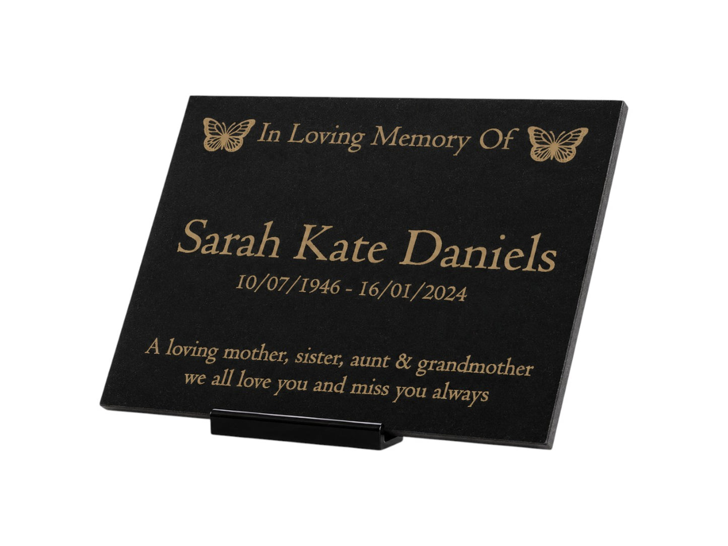 Granite Memorial Plaque, Butterfly Design, Personalised Engraved Tribute