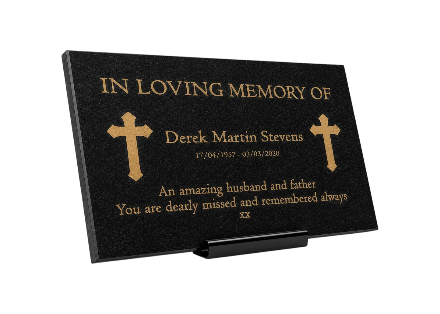 Granite Memorial Plaque, Cross Design, Personalised Engraved Tribute