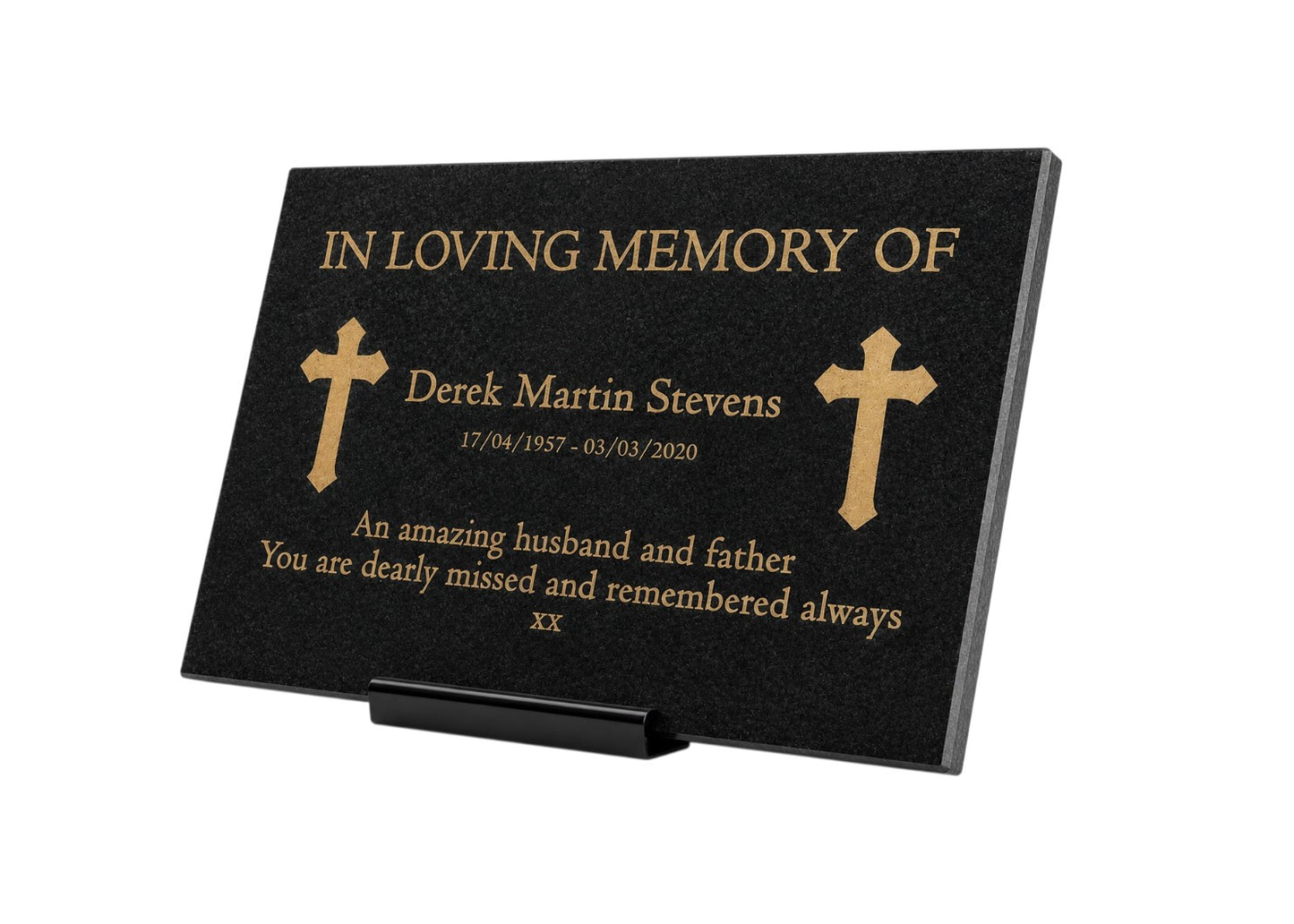 Granite Memorial Plaque, Cross Design, Personalised Engraved Tribute