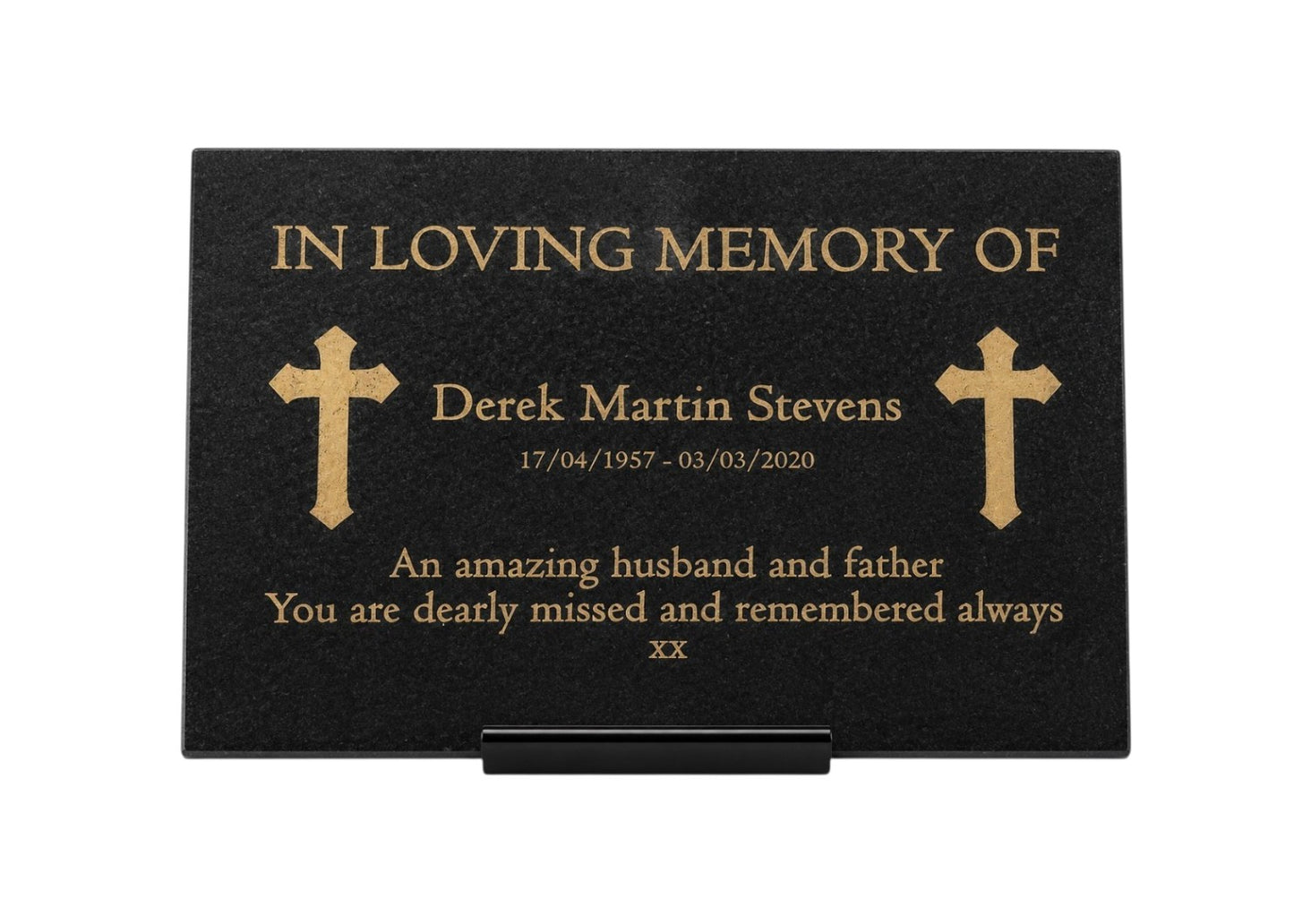 Granite Memorial Plaque, Cross Design, Personalised Engraved Tribute