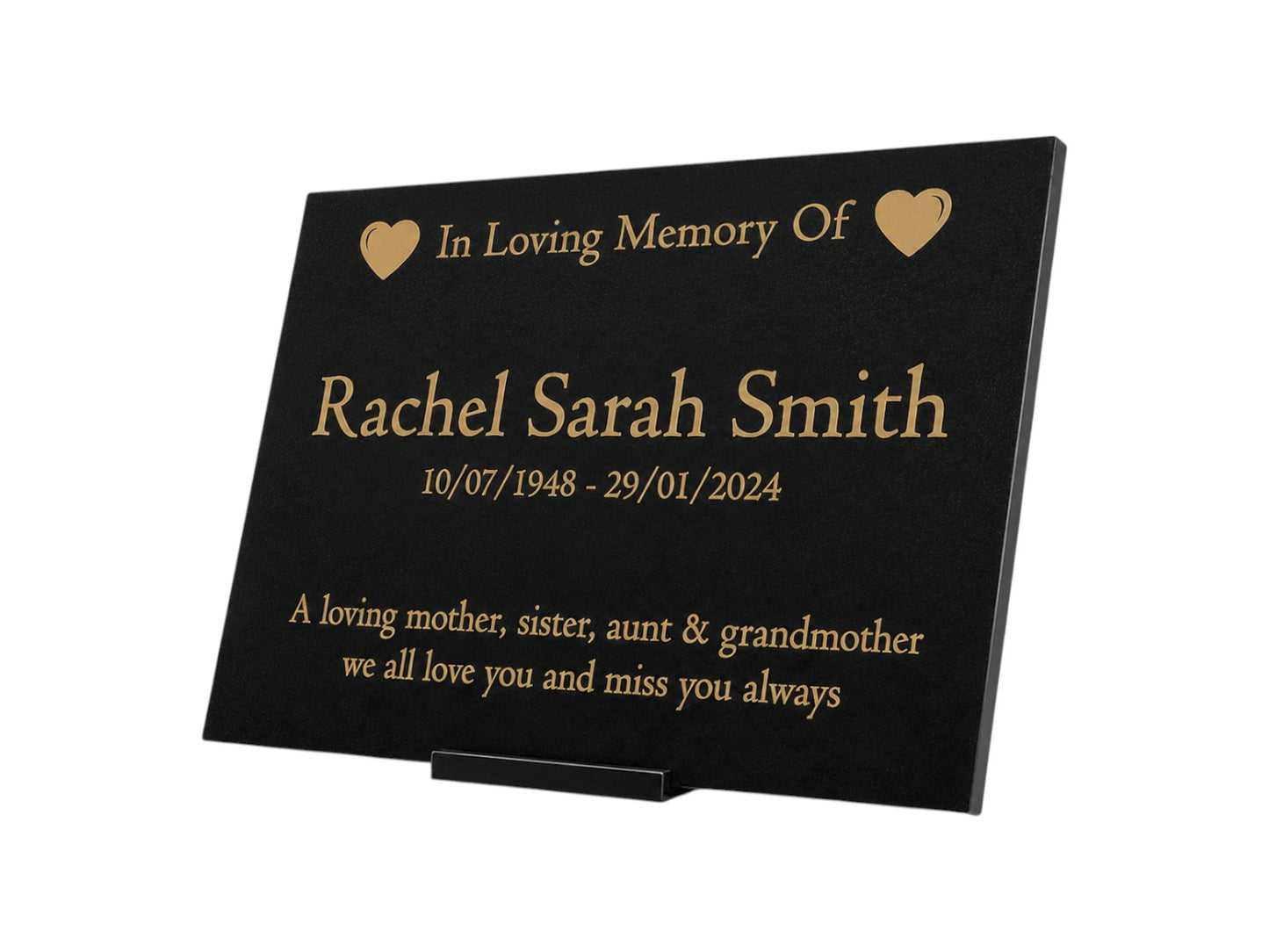 Granite Memorial Plaque, Heart Design, Personalised Engraved Tribute