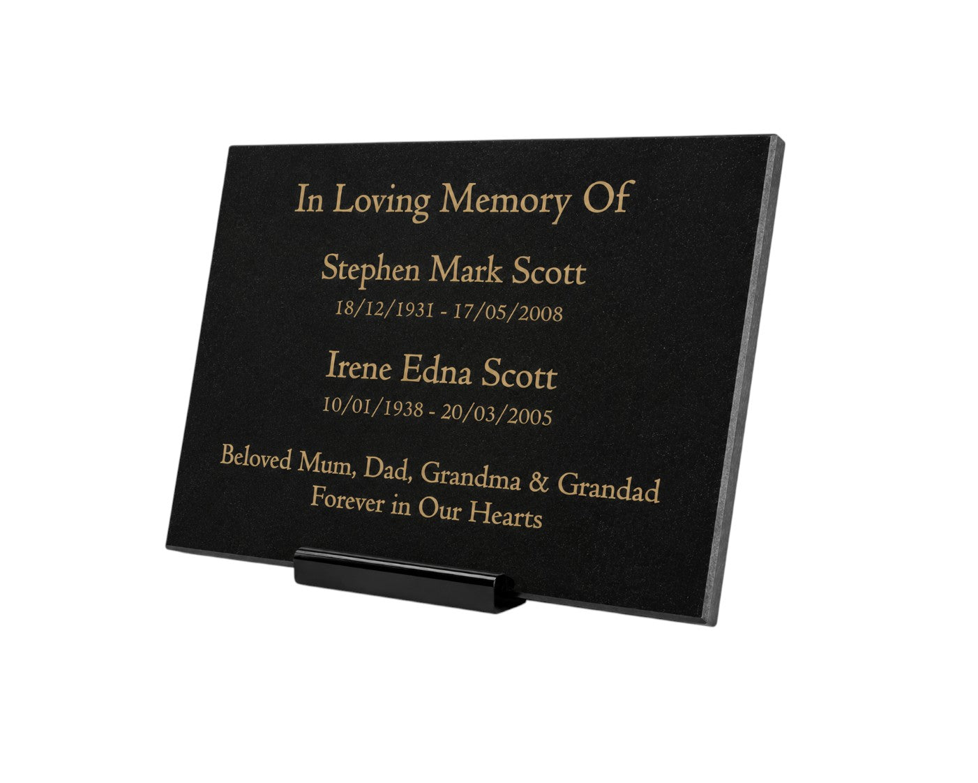Granite Memorial Plaque for Two Names, Free Personalised Gold Engraving, Polished Granite