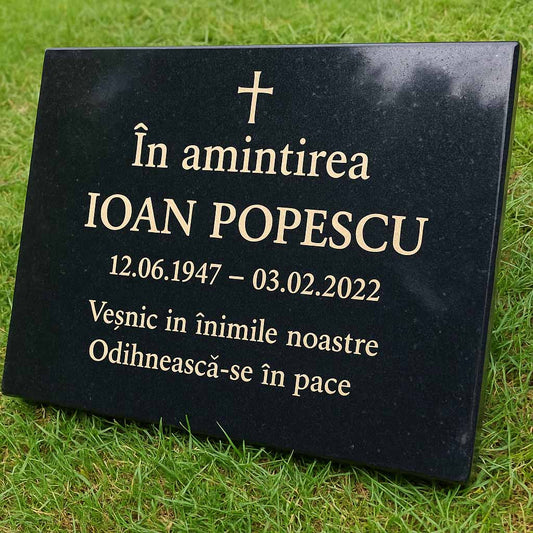 Personalised Granite Memorial Plaque with Stand - Built To Last Forever Romanian
