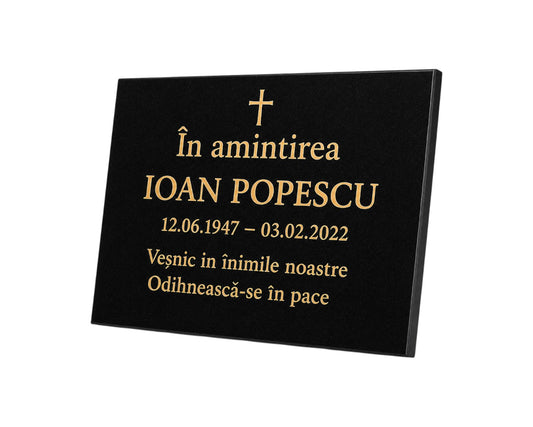 Personalised Granite Memorial Plaque with Stand - Built To Last Forever Romanian