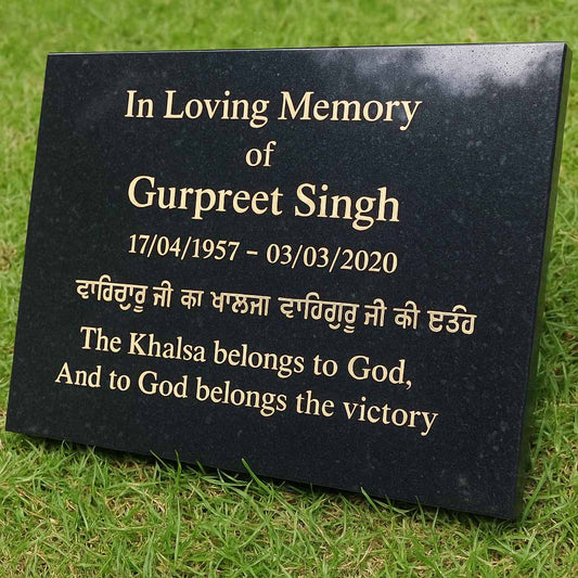 Personalised Granite Memorial Plaque with Stand - Built To Last Forever Sikh