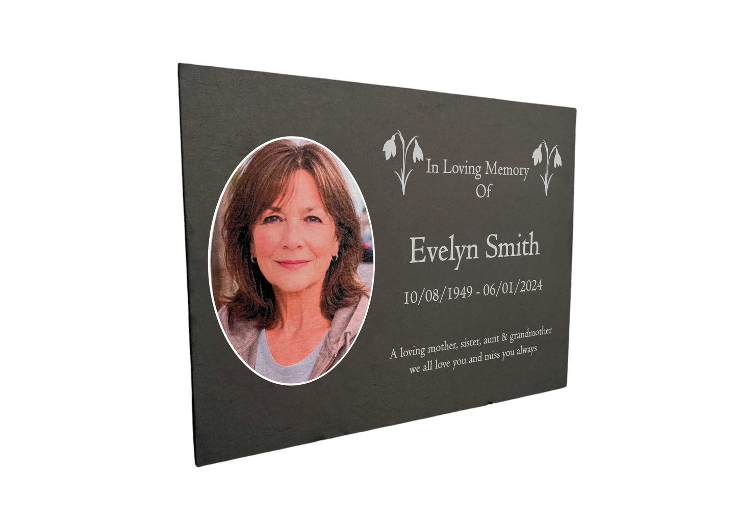 Photo Slate Memorial Plaque, Snowdrop, Add a Portrait & Personalised Text | 35×25cm (14×10”)