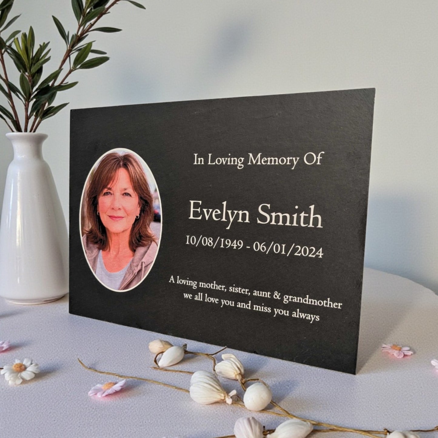Photo Slate Memorial Plaque, Add a Portrait & Personalised Text | 35 × 25cm (14×10”)