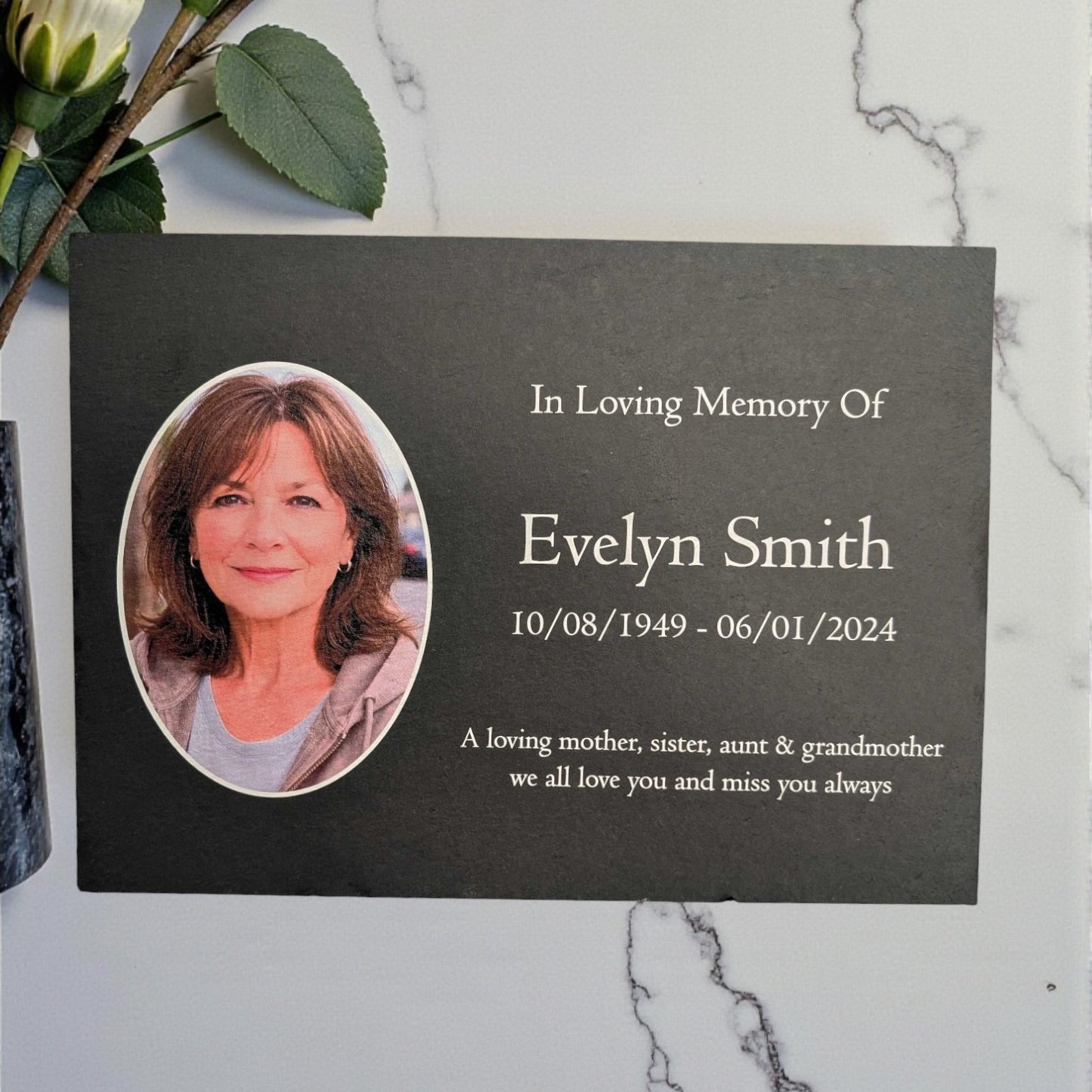 Photo Slate Memorial Plaque, Add a Portrait & Personalised Text | 35 × 25cm (14×10”)