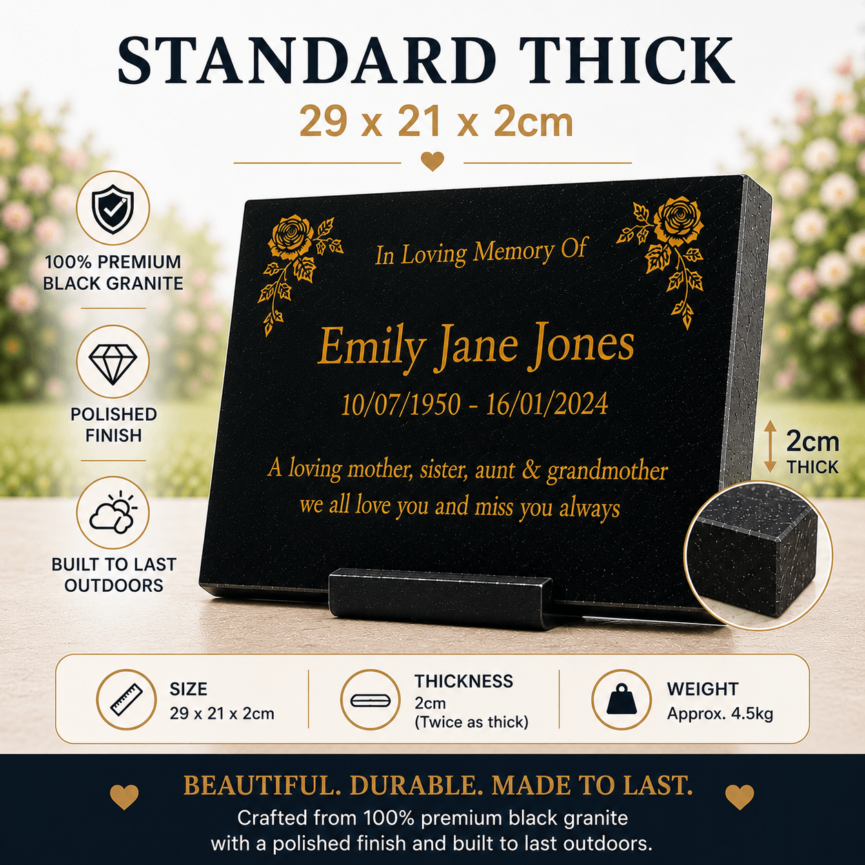 Peace Of Mind Granite Memorial Plaque Package