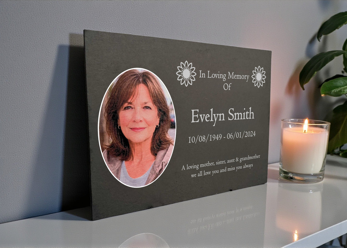 Photo Slate Memorial Plaque, Sunflower, Add a Portrait & Personalised Text | 35×25cm (14×10”)