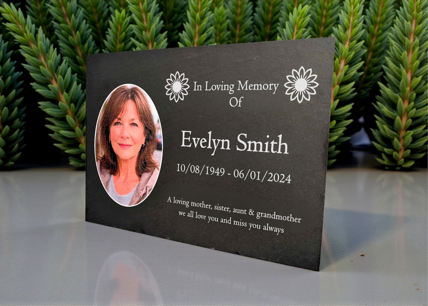 Photo Slate Memorial Plaque, Sunflower, Add a Portrait & Personalised Text | 35×25cm (14×10”)