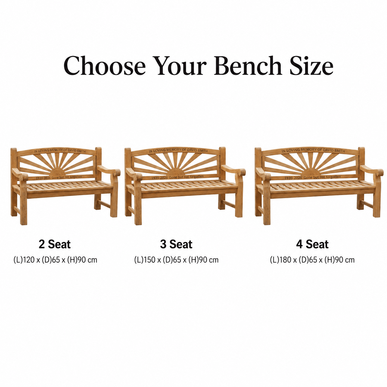 Premium Chunky Teak Sunrise Memorial Bench, Add Your Personal Engraving