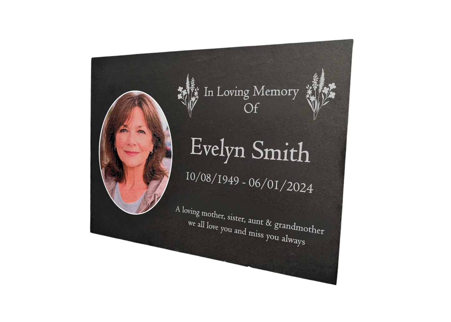 Photo Slate Memorial Plaque,  Wildflowers, Add a Portrait & Personalised Text | 35×25cm (14×10”)