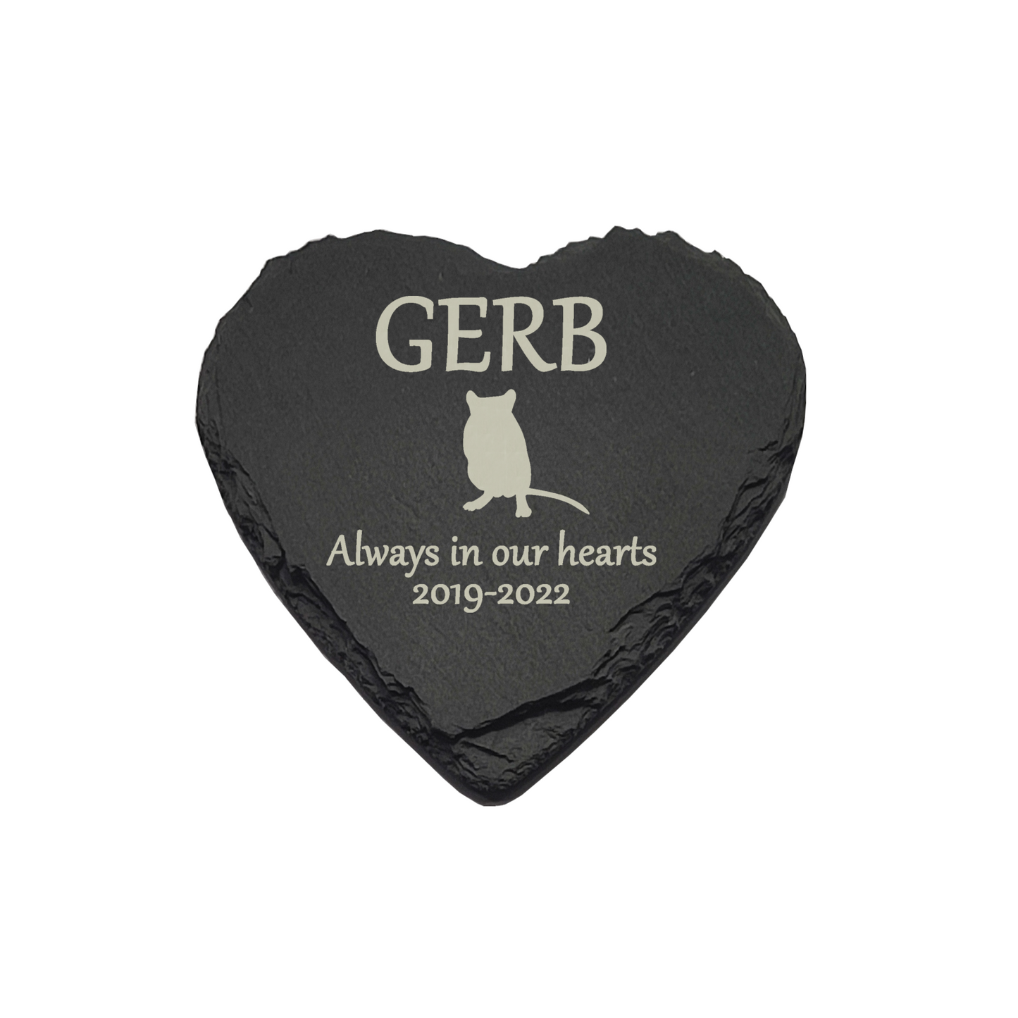 Gerbil Memorial Slate Heart Plaque- Personalised Laser Engraved Memorial/Grave Marker