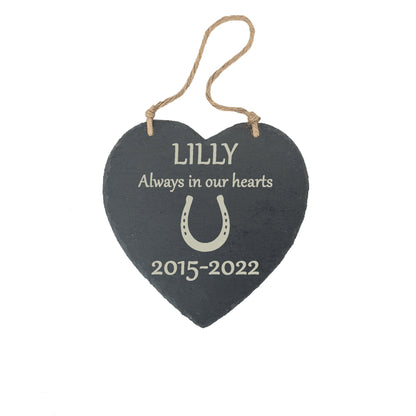 Horse Memorial Large Hanging Slate Heart Plaque- Personalised Laser Engraved Large Memorial/Grave Marker