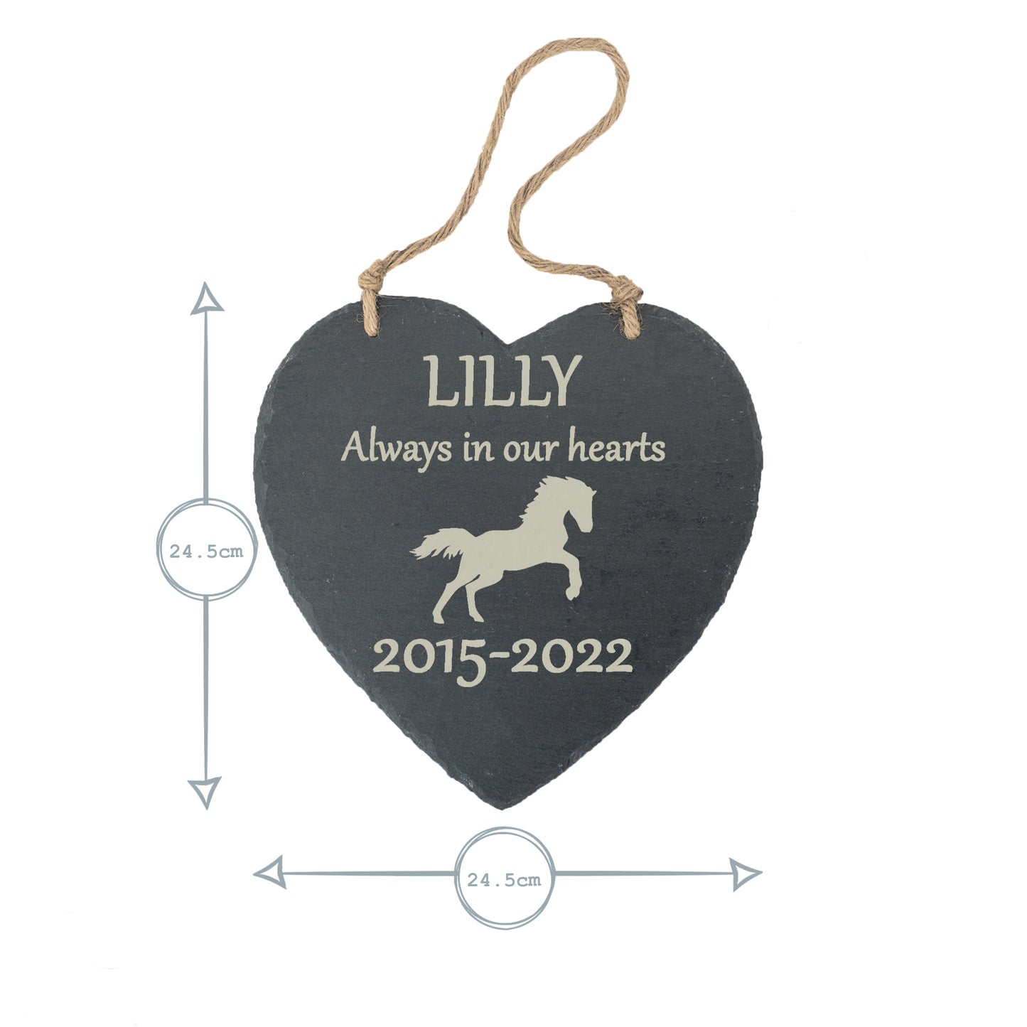 Horse Memorial Large Hanging Slate Heart Plaque- Personalised Laser Engraved Large Memorial/Grave Marker