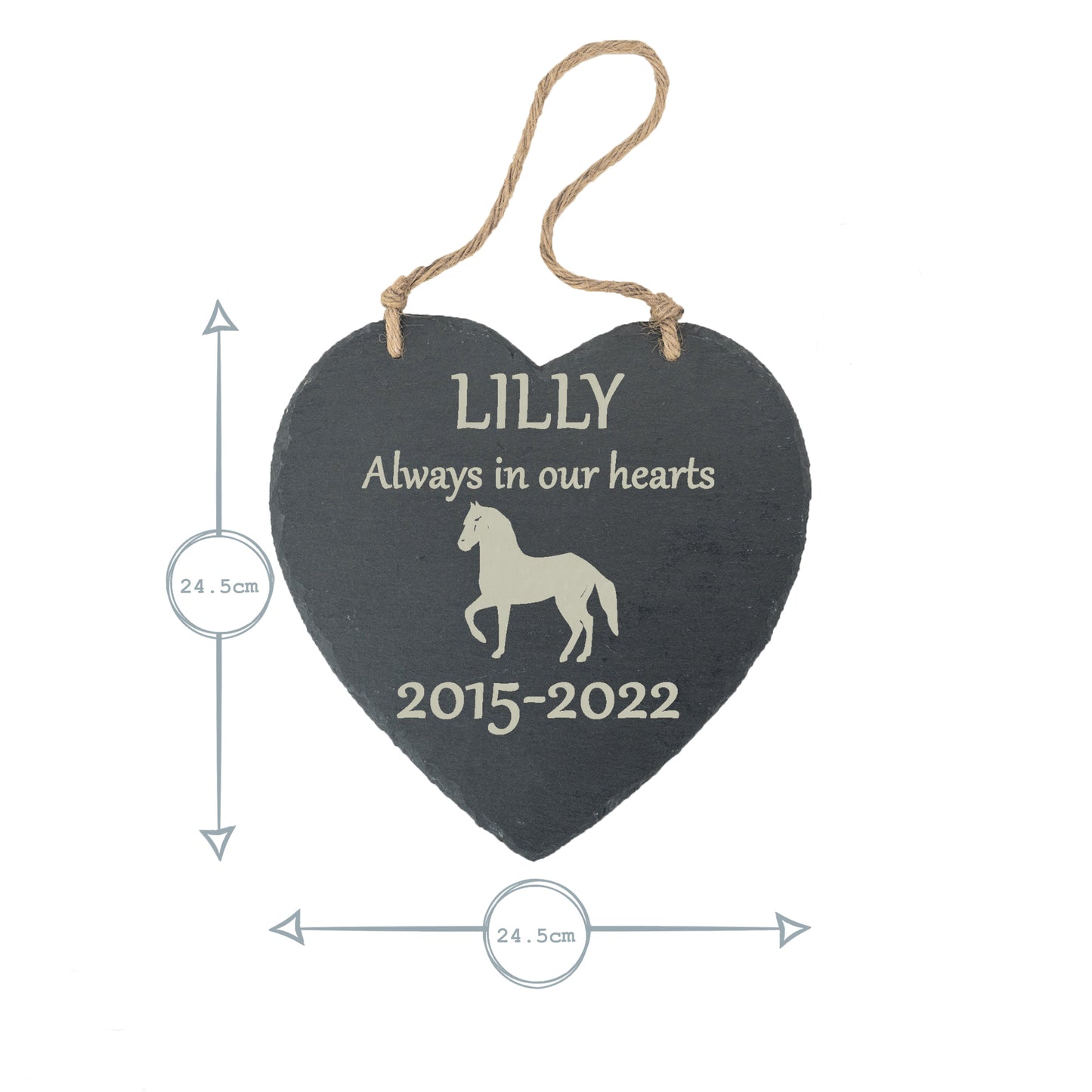 Horse Memorial Large Hanging Slate Heart Plaque- Personalised Laser Engraved Large Memorial/Grave Marker